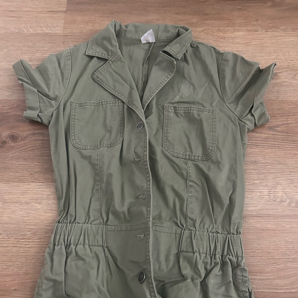 Olive Green Button-Up Jumpsuit